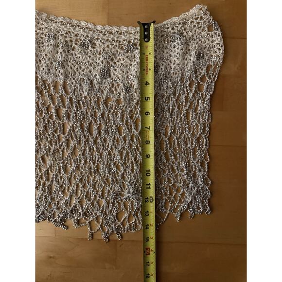 VTG Crochet Sequin Beaded Fringe Mini Skirt Cream White XS - Picture 3 of 4
